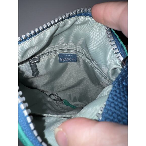 Kipling Crossbody 3 Pocket Mini Purse Bag Monkey Charm Turquoise Teal Blue Green - Picture 6 of 7